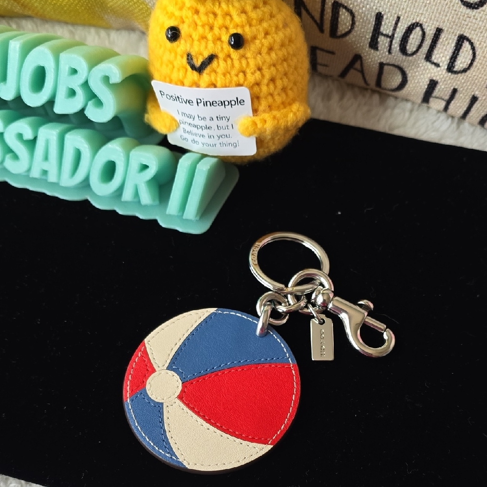 Coach Red, White And Blue Ball Key Chain EUC